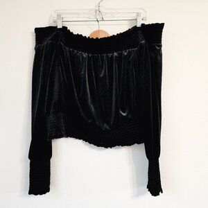 BAR III Black Velvet Shirred Off The Shoulder Long Sleeve 1X Vtg Retro GothFairy